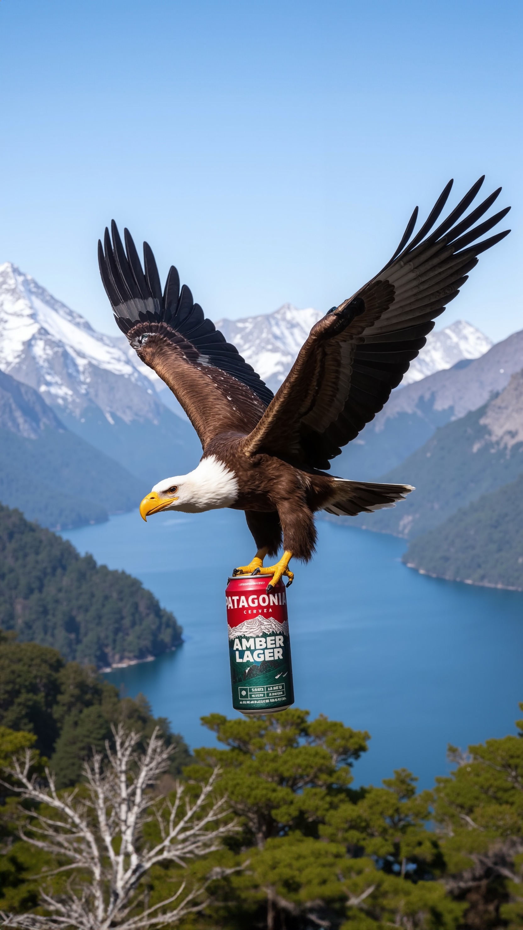 Águila volando con cerveza Patagonia Amber Lager