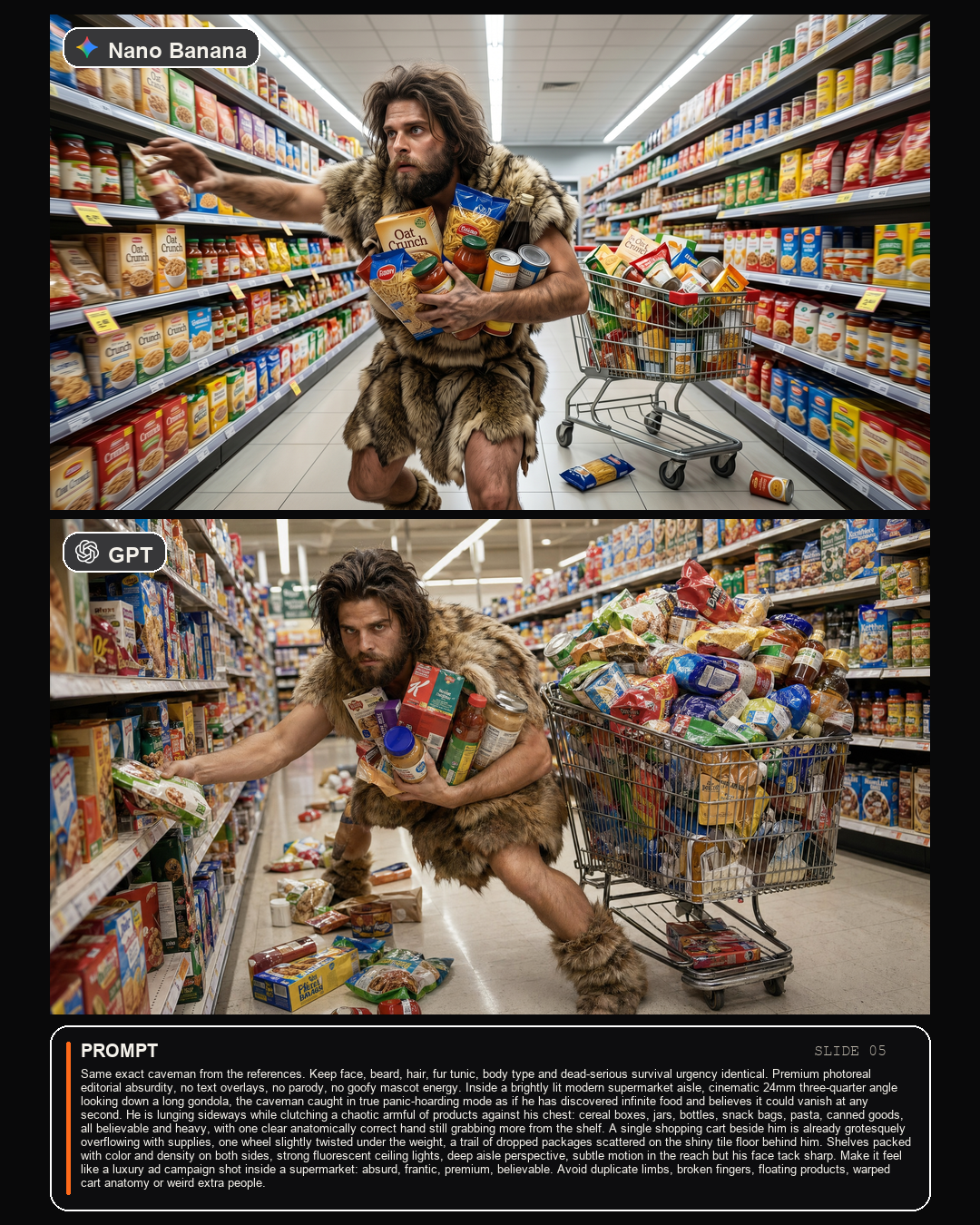 Slide comparativa supermercado entre Nano Banana y GPT Image 2