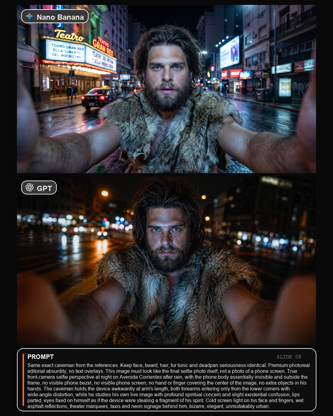 Slide comparativa selfie entre Nano Banana y GPT Image 2